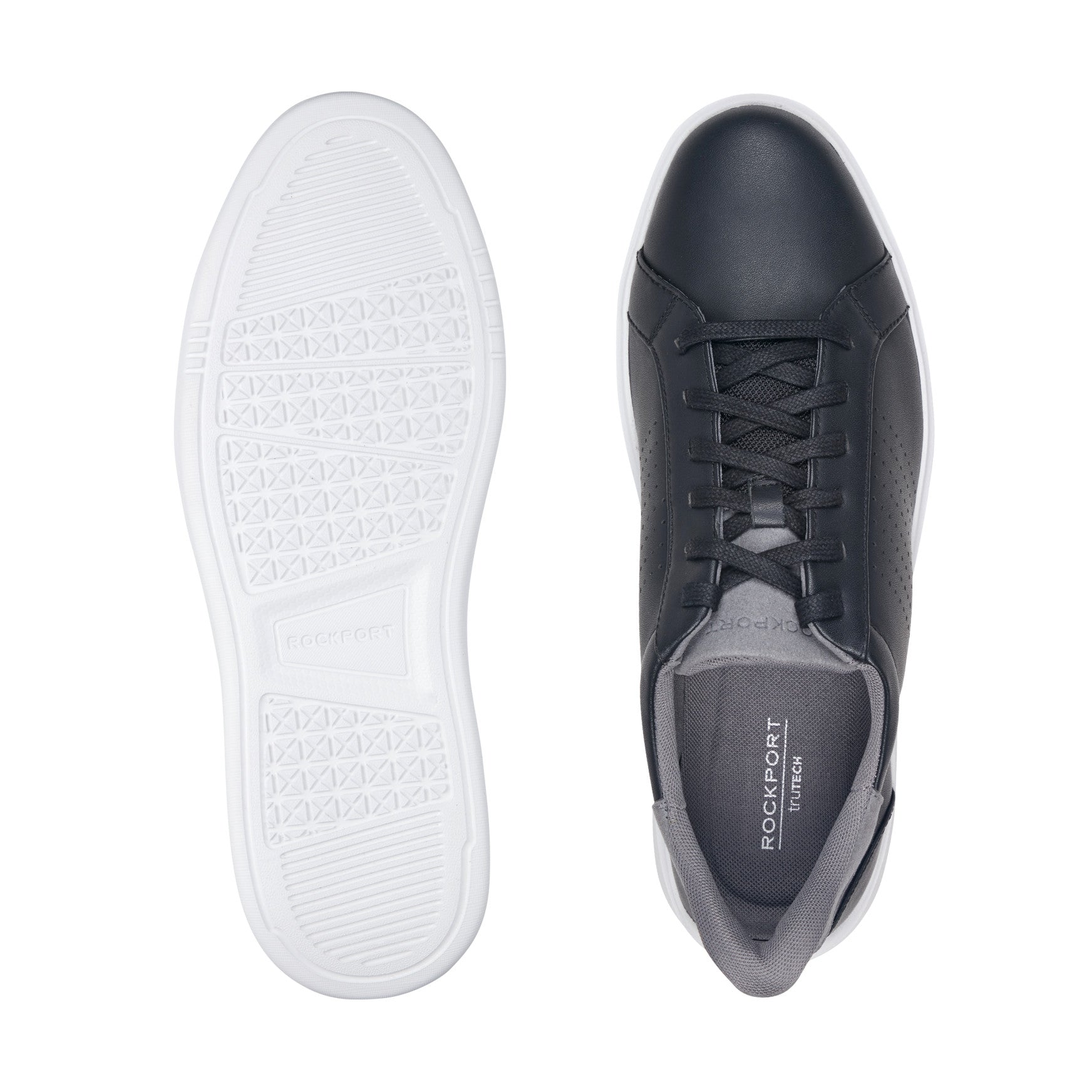 Men Rockport Tristen Step Activated Lace-Up Black Leather