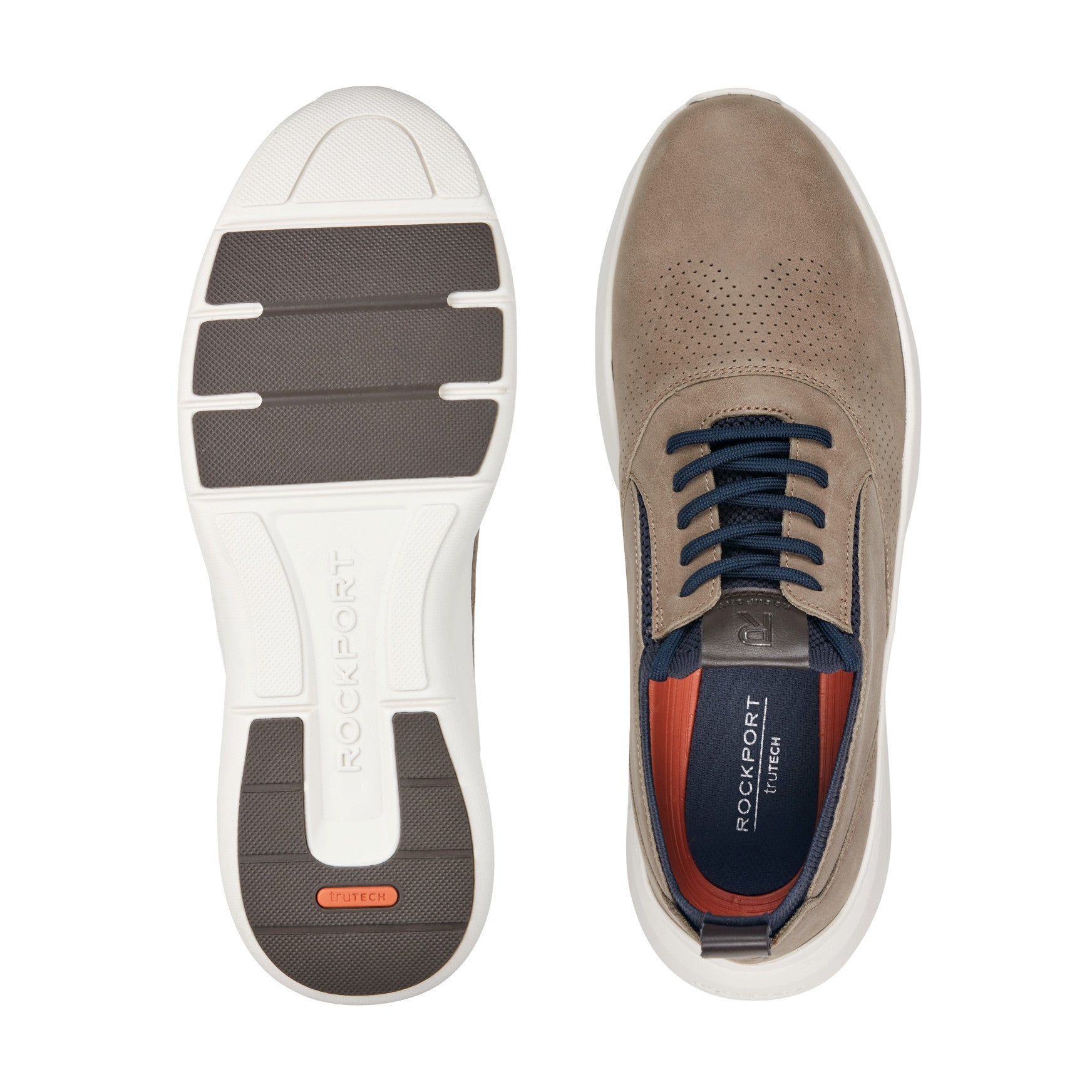 Men Rockport Jeffson Casual Lace-up Sneakers Taupe Leather