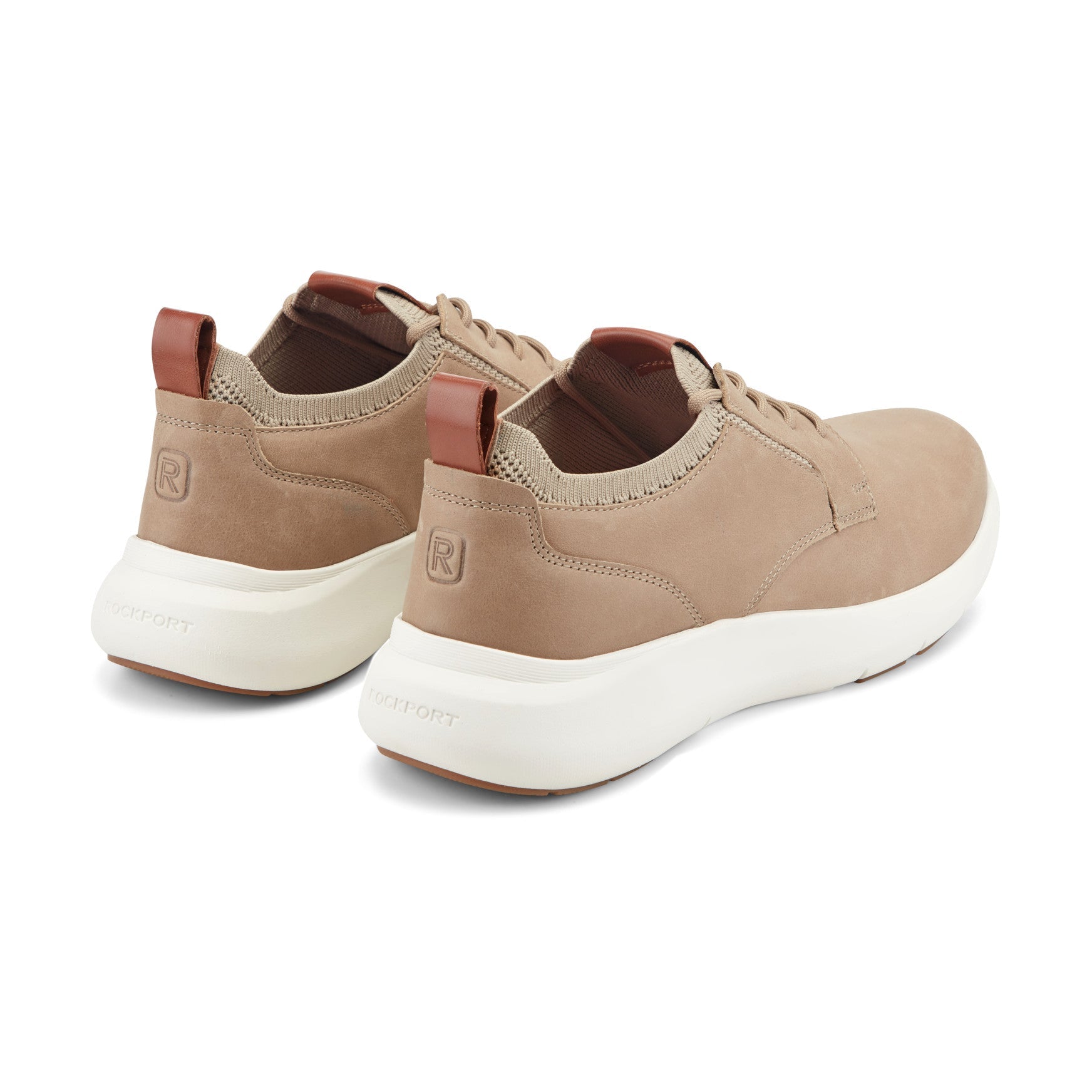 Men Rockport Jonston Lace-up Casual Sneakers Taupe Leather