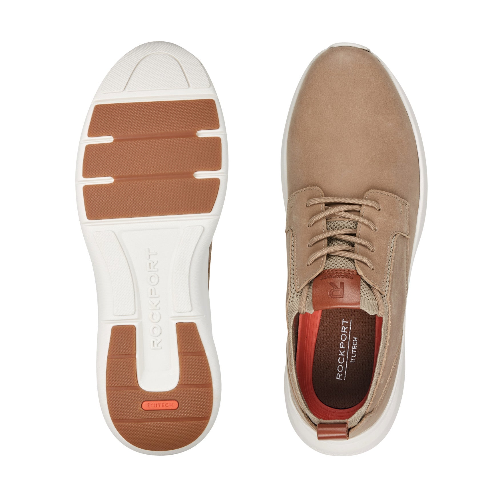 Men Rockport Jonston Lace-up Casual Sneakers Taupe Leather