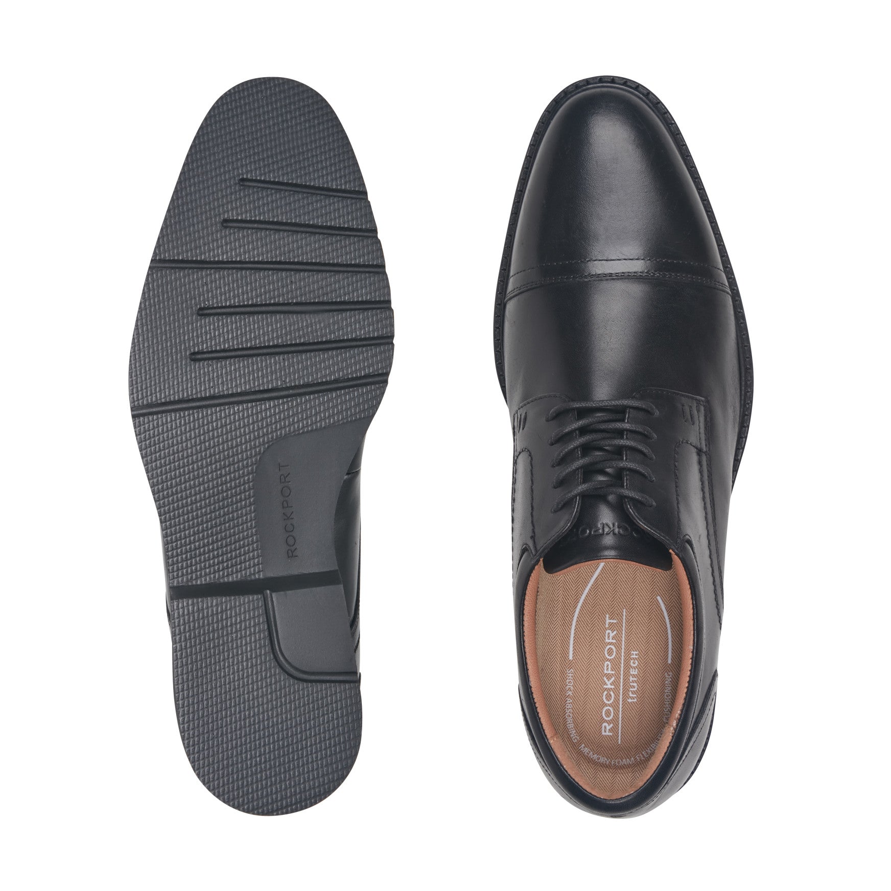 Men Rockport Findlay Dress Lace-up Almond Toe Oxfords Black Leather