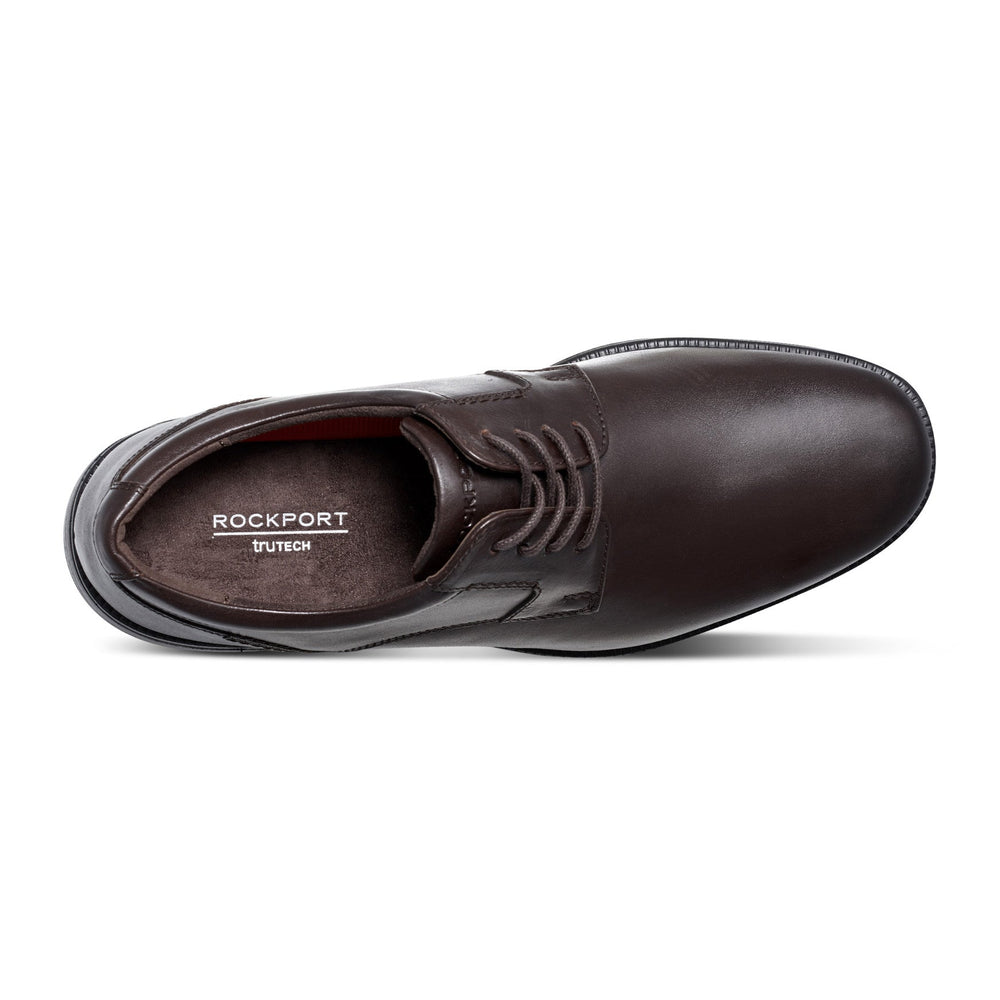 Men Rockport Charles Road Plain Toe Oxford Dark Brown Leather