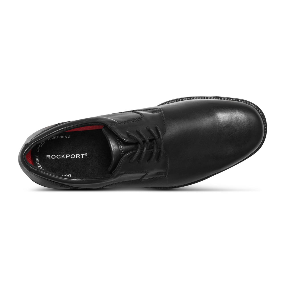 Men Rockport Charles Road Plain Toe Oxford Black Leather