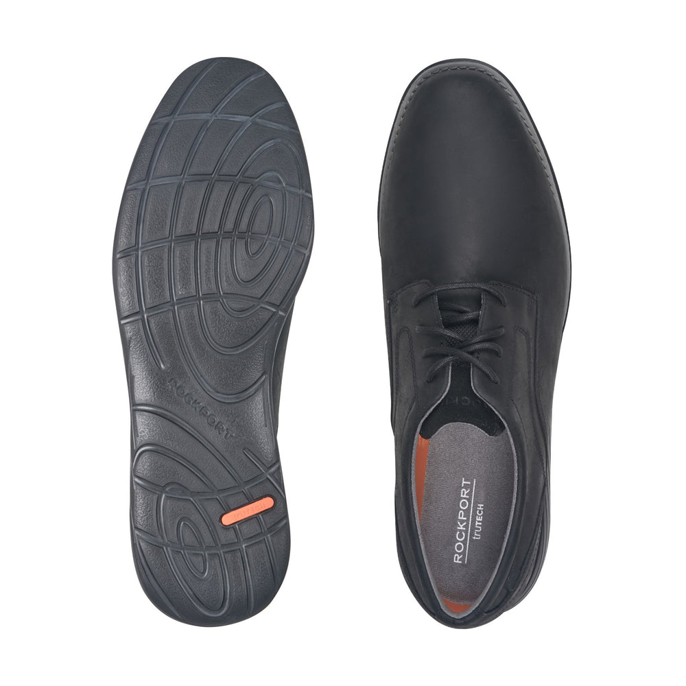 Men Rockport Garett Plain Toe Oxford Black Leather