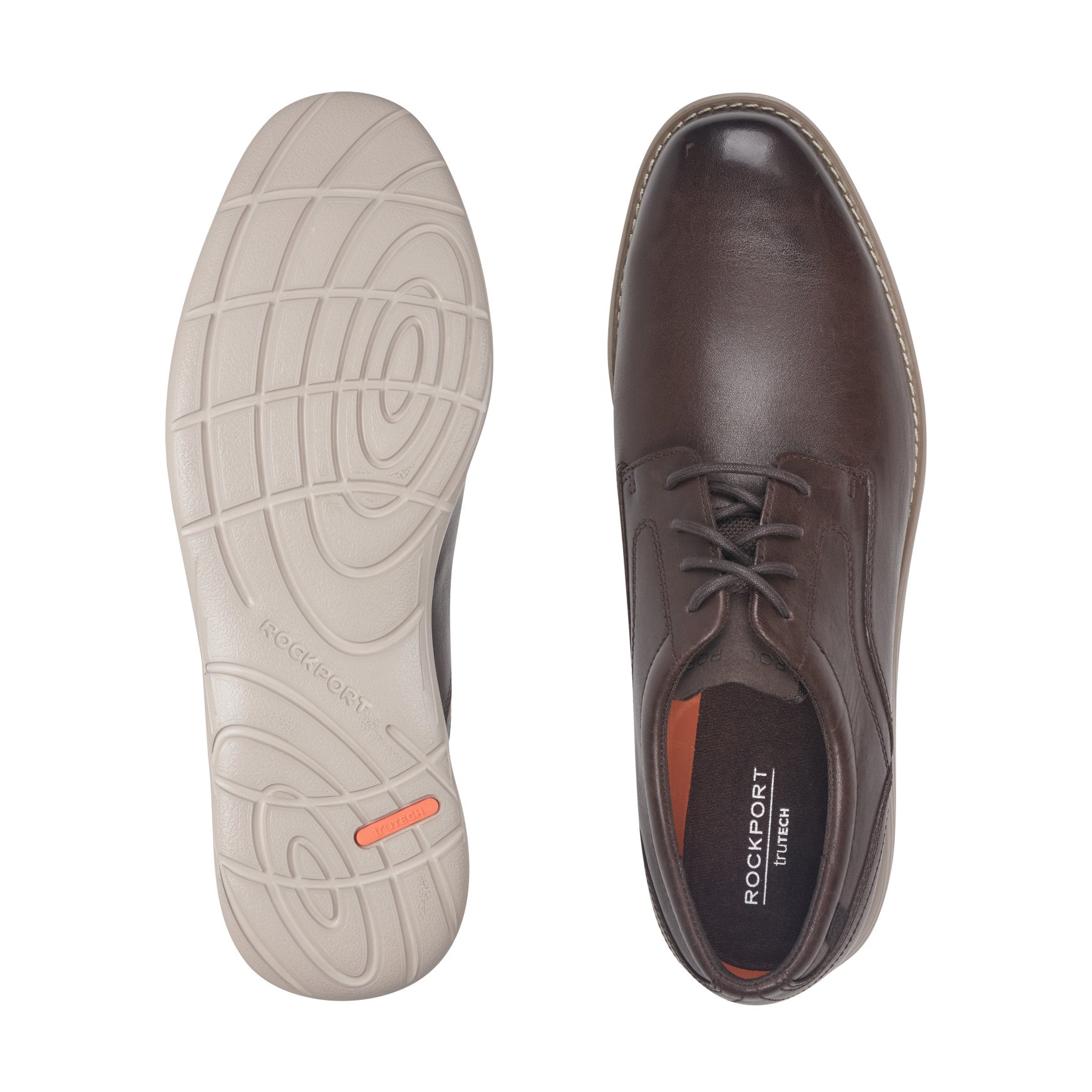 Men Rockport Garett Plain Toe Oxford Dark Brown Leather