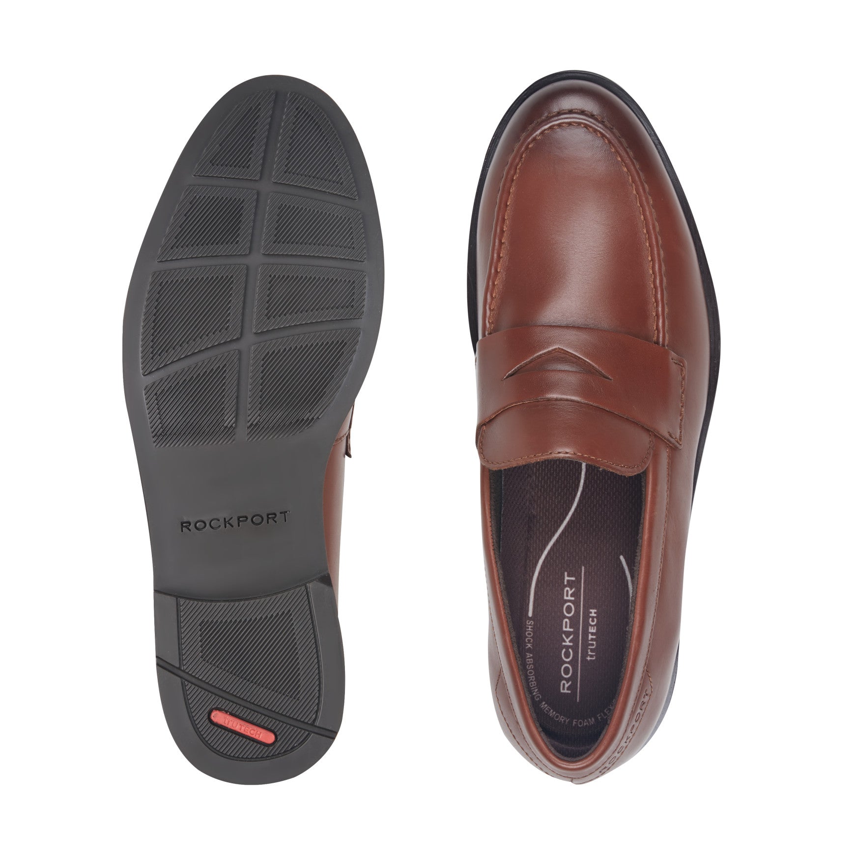 Men Rockport Sutton Penny Loafers Dark Natural Leather