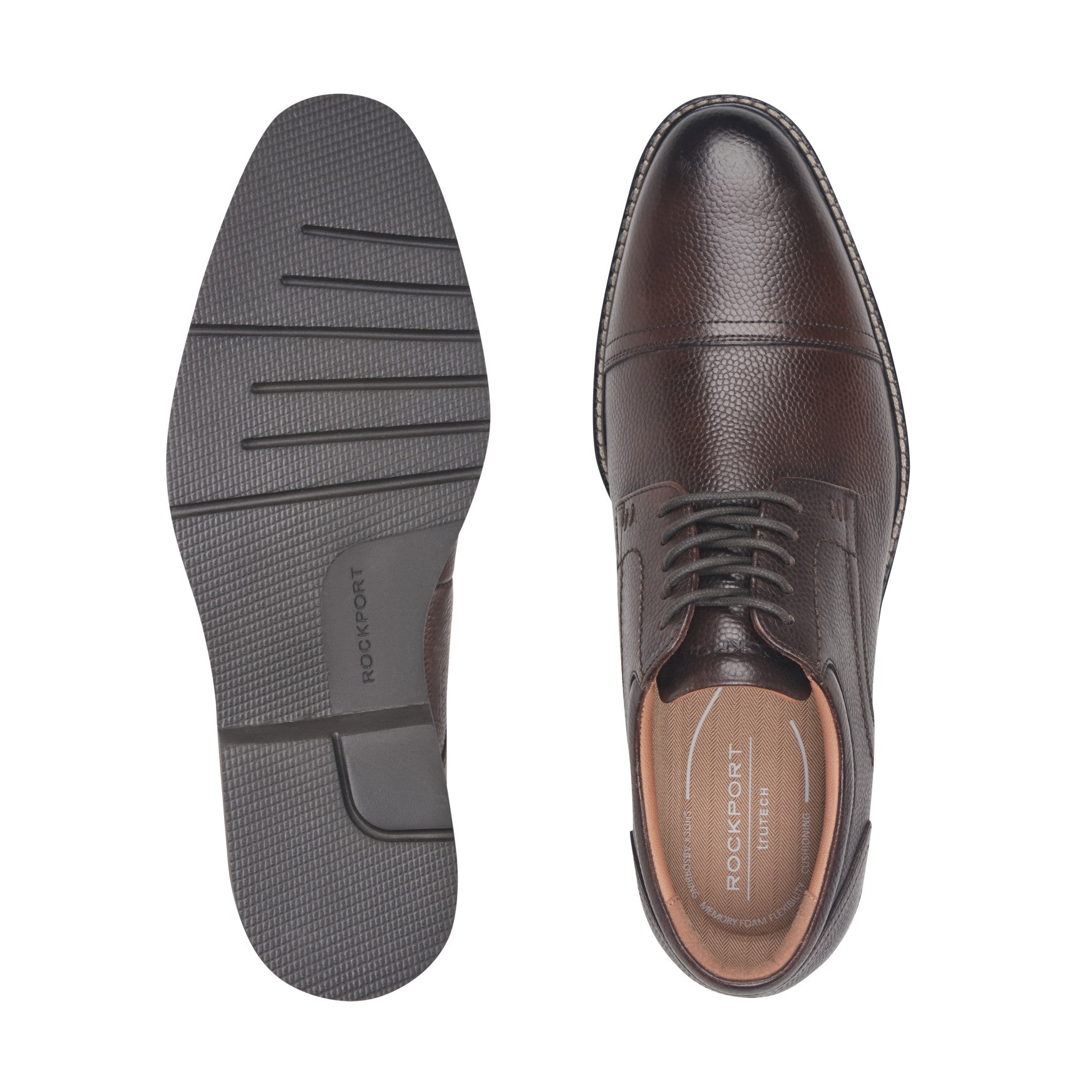 Men Rockport Findlay Dress Lace-up Almond Toe Oxfords Dark Brown Leather