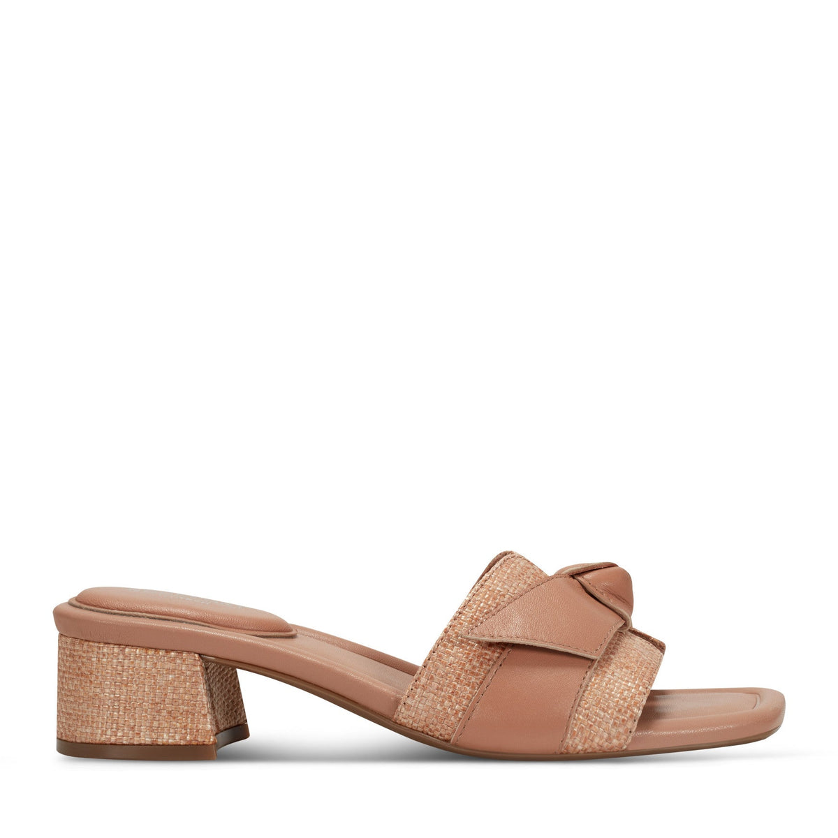 Women Rockport Carsie Block Heel Square Toe Slip-on Sandals Medium Natural