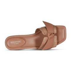 Women Rockport Carsie Block Heel Square Toe Slip-on Sandals Medium Natural