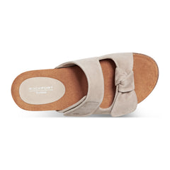 Women Rockport Zova Slip-on Open Toe Flat Casual Sandals Taupe Suede
