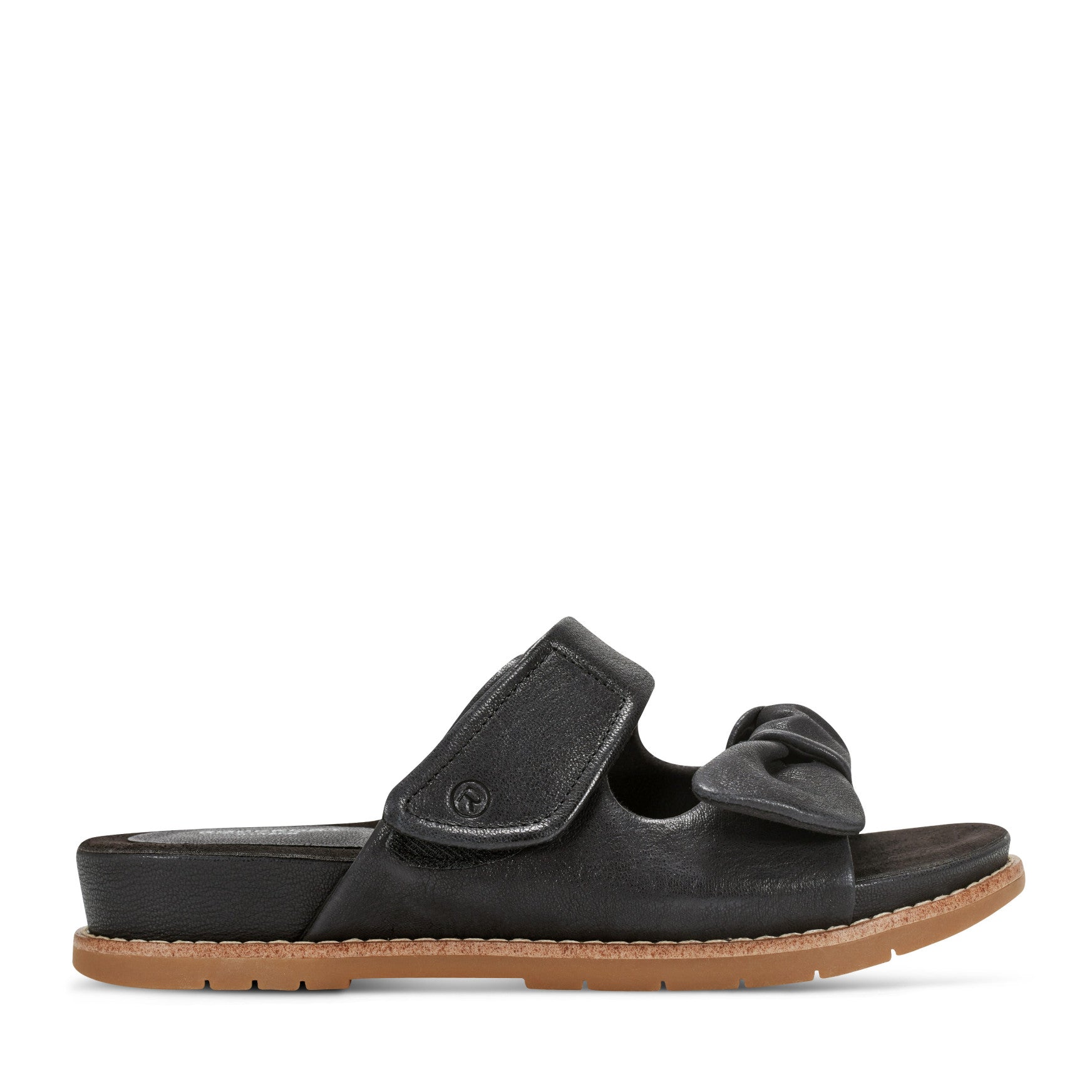 Women Rockport Zova Slip-on Open Toe Flat Casual Sandals Black Leather