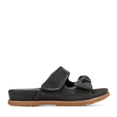 Women Rockport Zova Slip-on Open Toe Flat Casual Sandals Black Leather