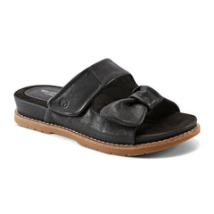 Women Rockport Zova Slip-on Open Toe Flat Casual Sandals Black Leather