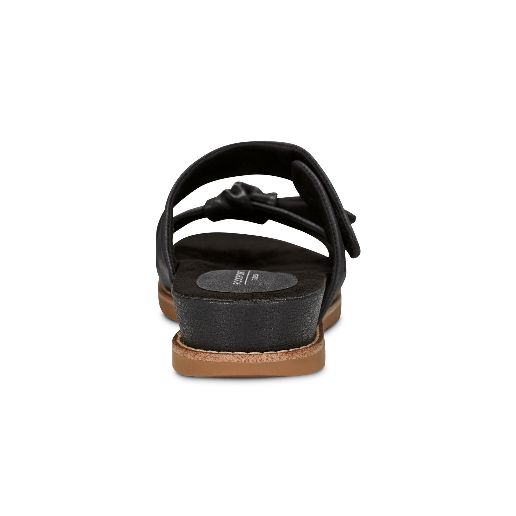 Women Rockport Zova Slip-on Open Toe Flat Casual Sandals Black Leather