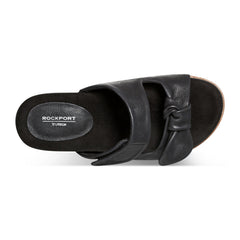 Women Rockport Zova Slip-on Open Toe Flat Casual Sandals Black Leather