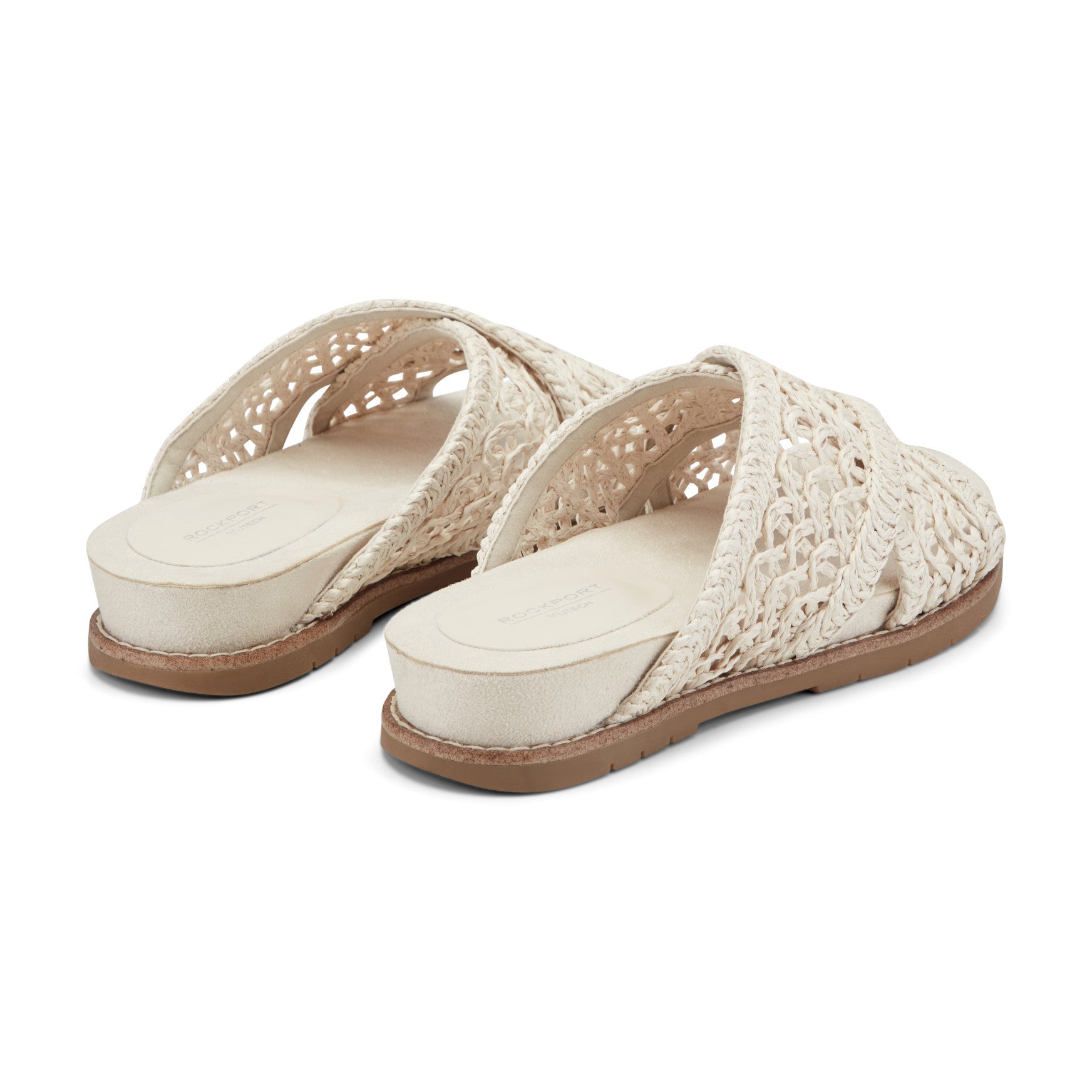 Women Rockport Zora Open Toe Slip-on Flat Casual Sandals Ivory