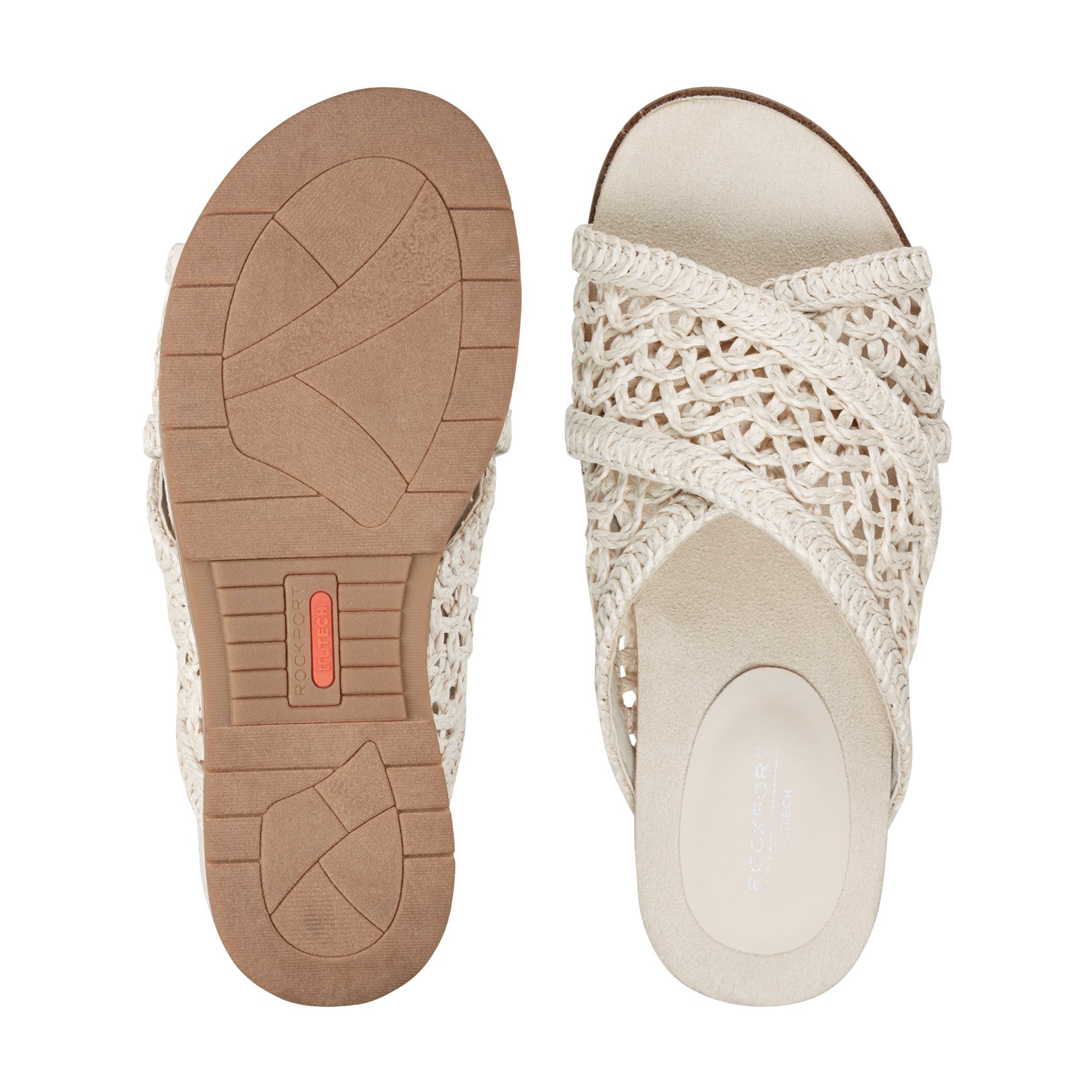 Women Rockport Zora Open Toe Slip-on Flat Casual Sandals Ivory