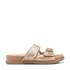 Women Rockport Zova Slip-on Open Toe Flat Casual Sandals Gold
