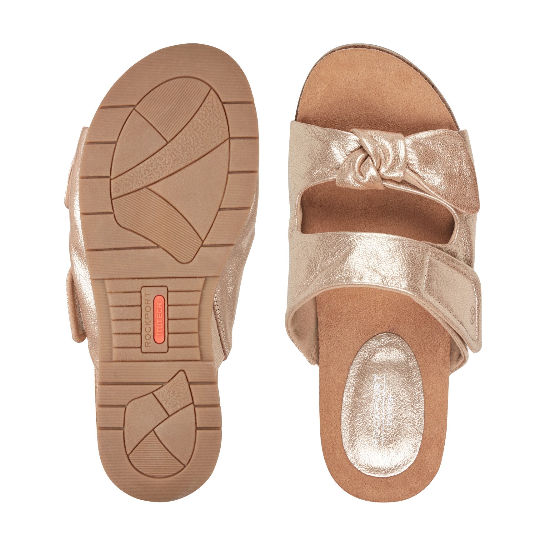 Women Rockport Zova Slip-on Open Toe Flat Casual Sandals Gold
