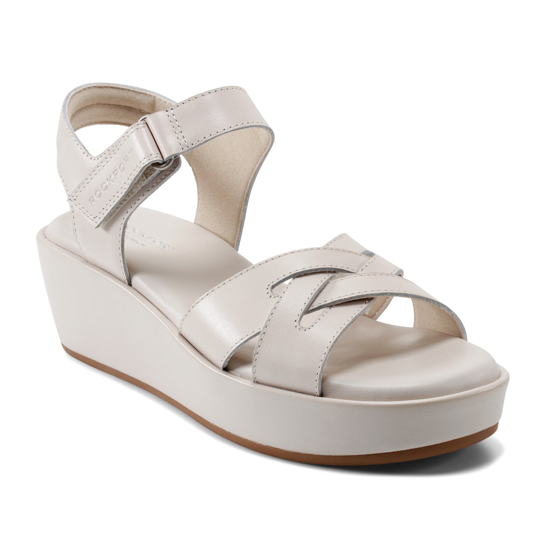 Women Rockport Amira Strappy Open Toe Casual Wedge Sandals Ivory