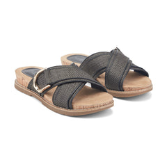 Women Rockport Zemira Slip-on Casual Sandals Black Raffia