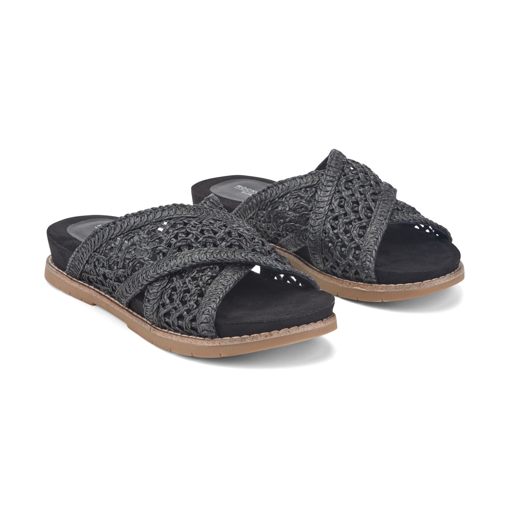 Women Rockport Zora Open Toe Slip-on Flat Casual Sandals Black