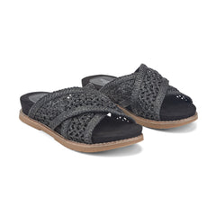 Women Rockport Zora Open Toe Slip-on Flat Casual Sandals Black
