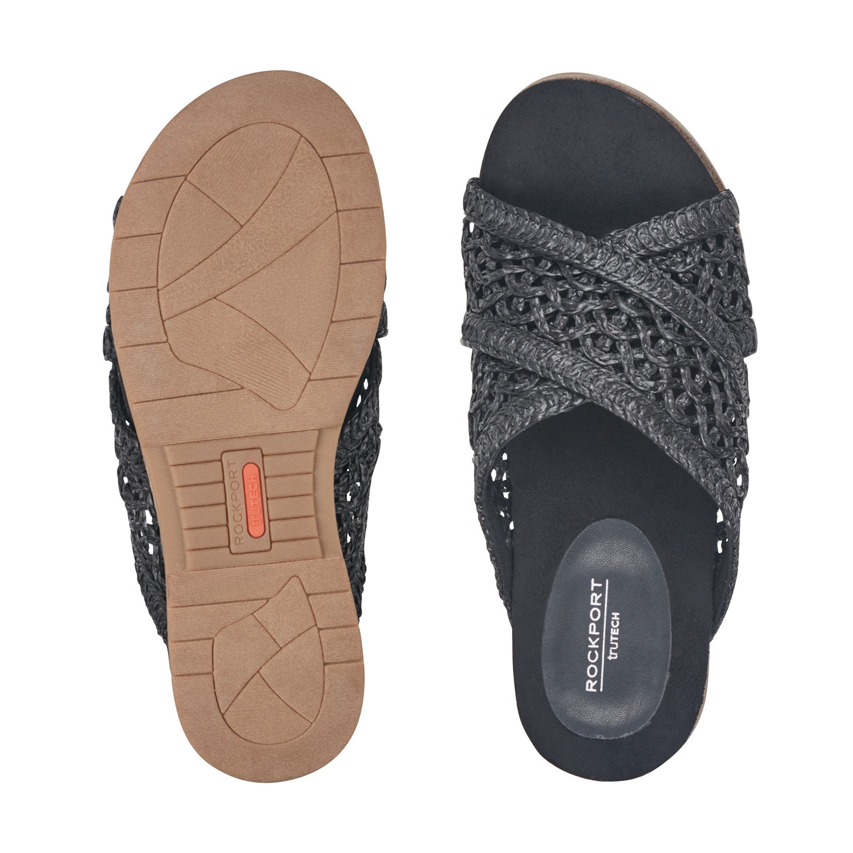 Women Rockport Zora Open Toe Slip-on Flat Casual Sandals Black