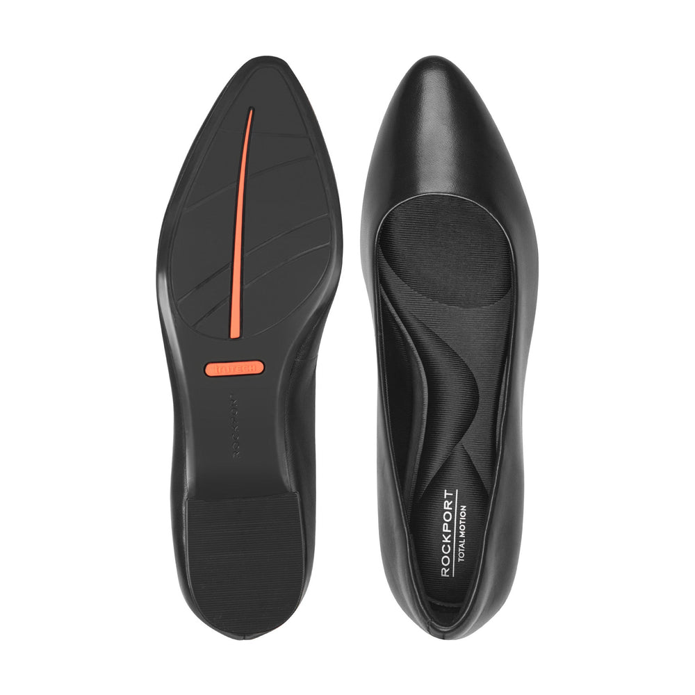 Women Rockport Tessa Total Motion Pointy Toe Dress Flats Black Leather