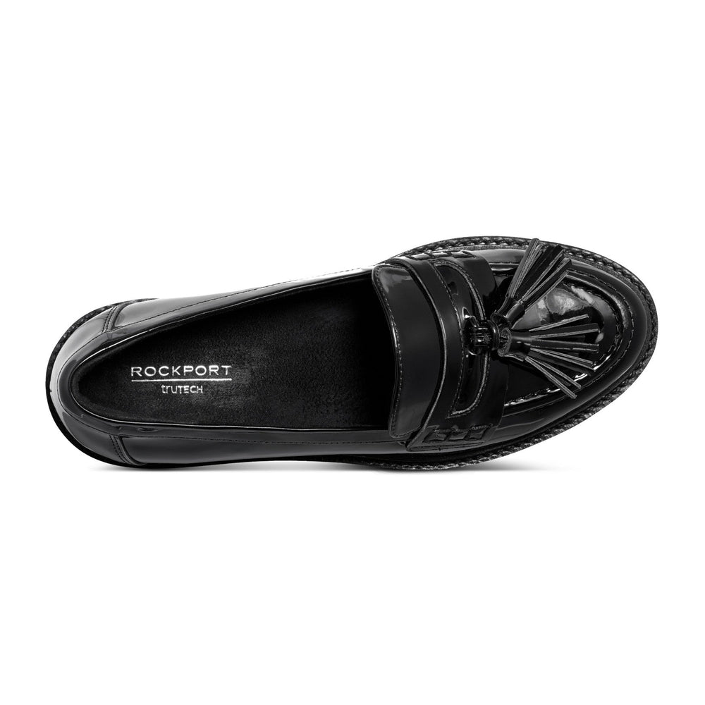Women Rockport Kiara Tassel Loafers Black Patent