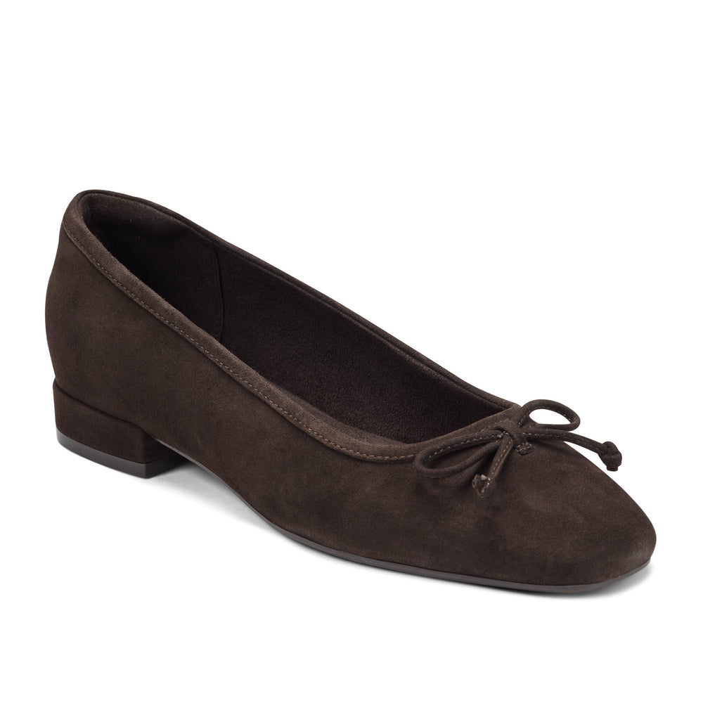 Women Rockport Sadie Square Toe Slip-on Ballet Dress Flats Dark Brown
