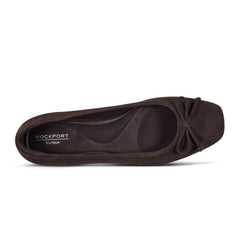 Women Rockport Sadie Square Toe Slip-on Ballet Dress Flats Dark Brown