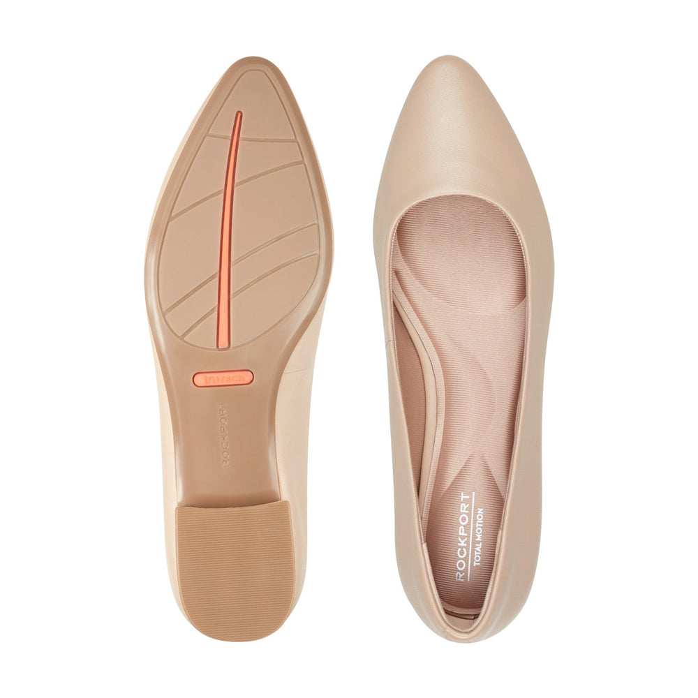 Women Rockport Tessa Total Motion Pointy Toe Dress Flats Light Natural Leather
