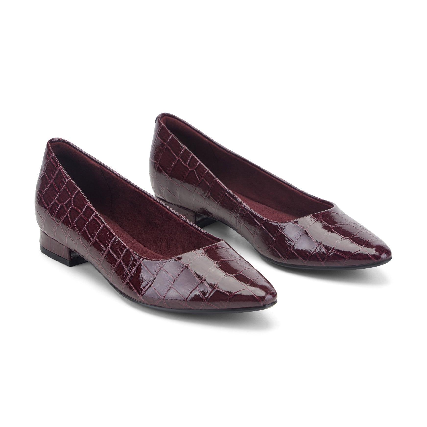 Women Rockport Tessa Total Motion Pointy Toe Dress Flats Dark Red Croco Patent