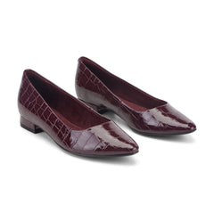 Women Rockport Tessa Total Motion Pointy Toe Dress Flats Dark Red Croco Patent