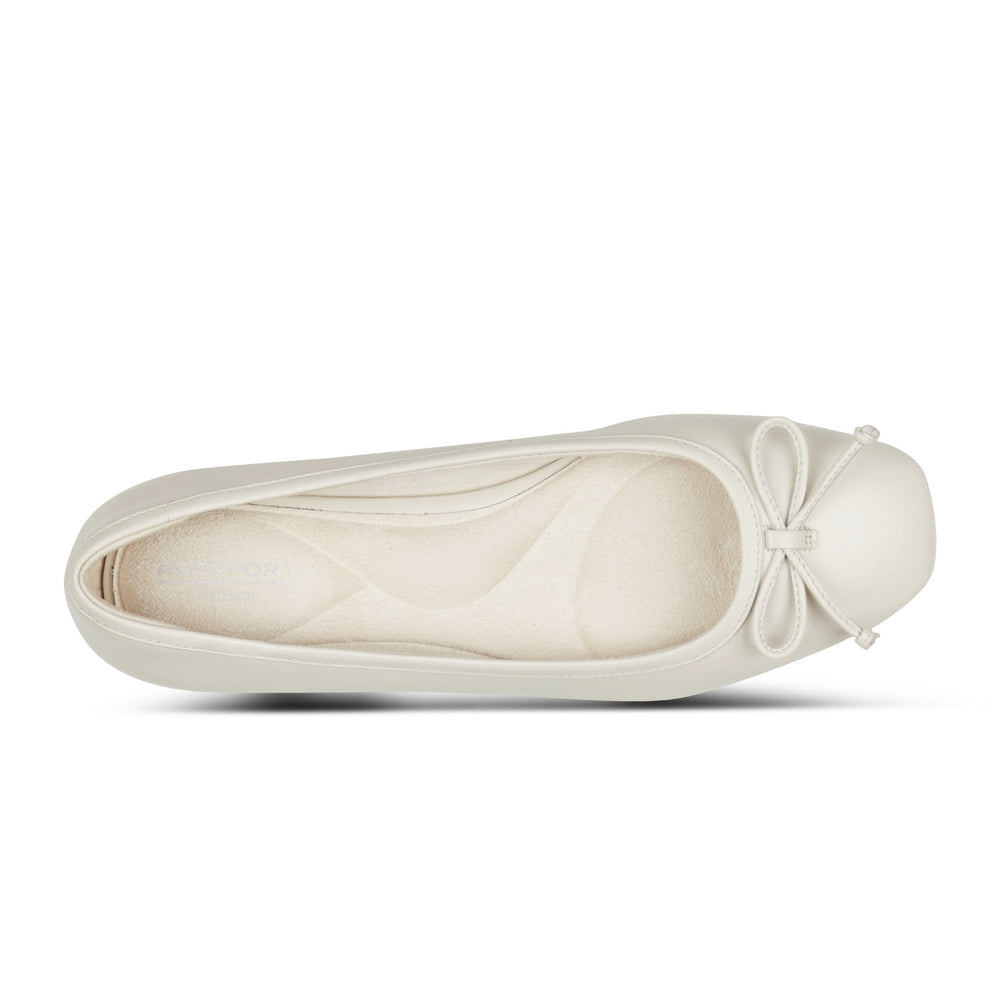 Women Rockport Sadie Square Toe Slip-on Ballet Dress Flats Ivory Leather