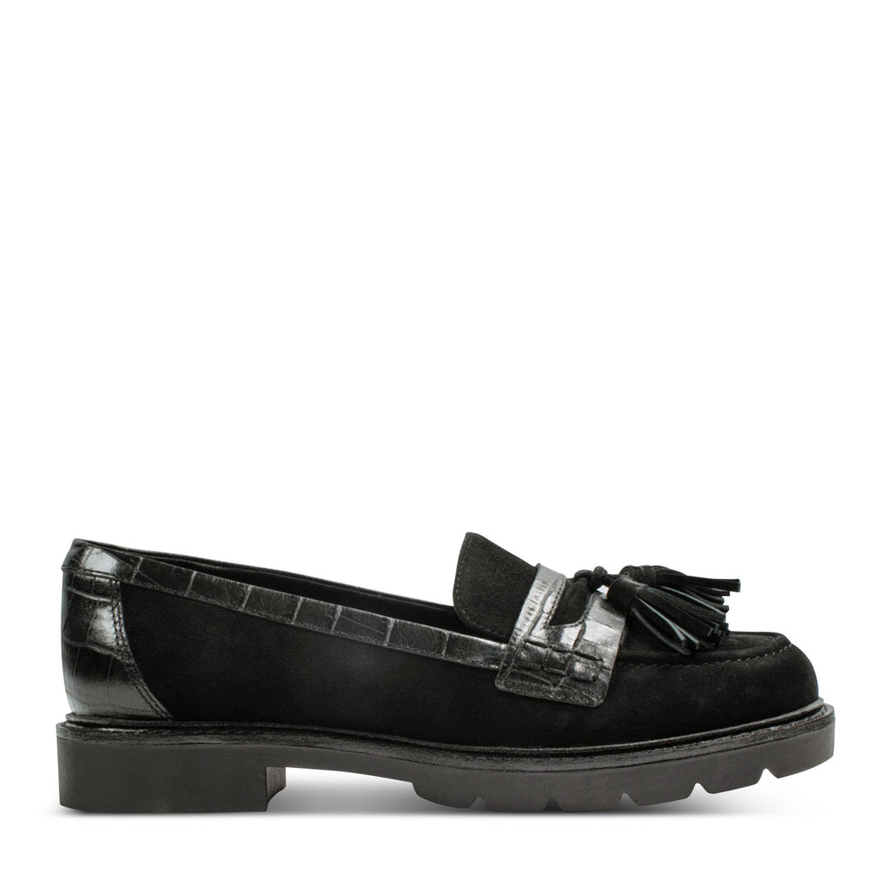 Women Rockport Kiara Tassel Loafers Black Suede