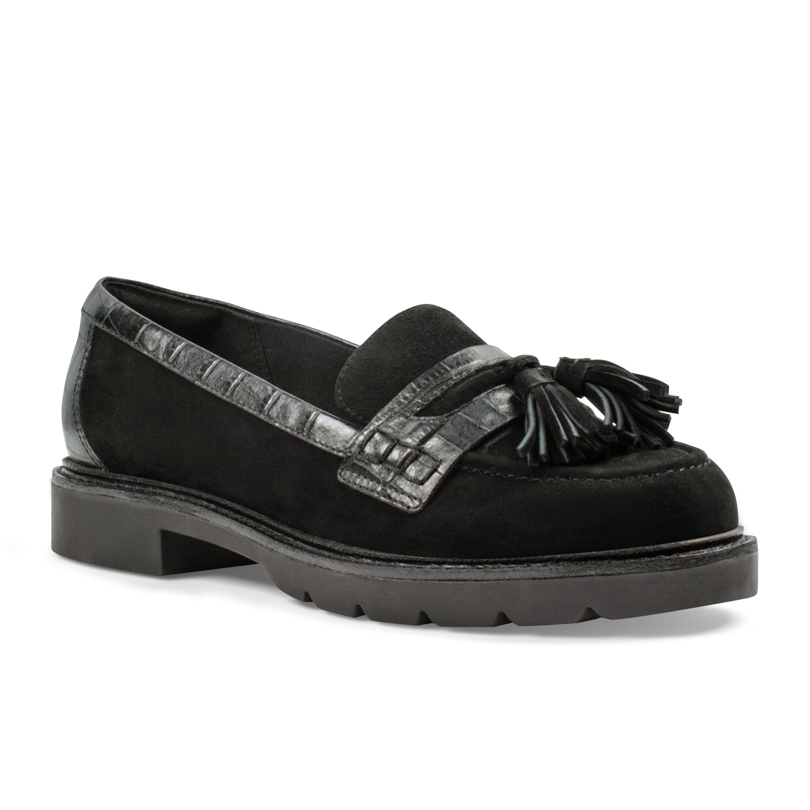Women Rockport Kiara Tassel Loafers Black Suede