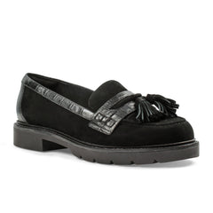 Women Rockport Kiara Tassel Loafers Black Suede