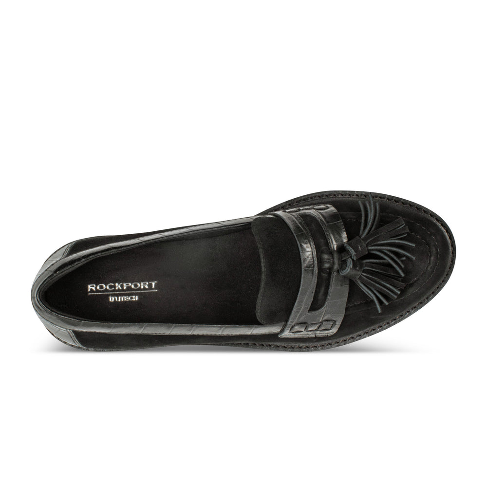 Women Rockport Kiara Tassel Loafers Black Suede