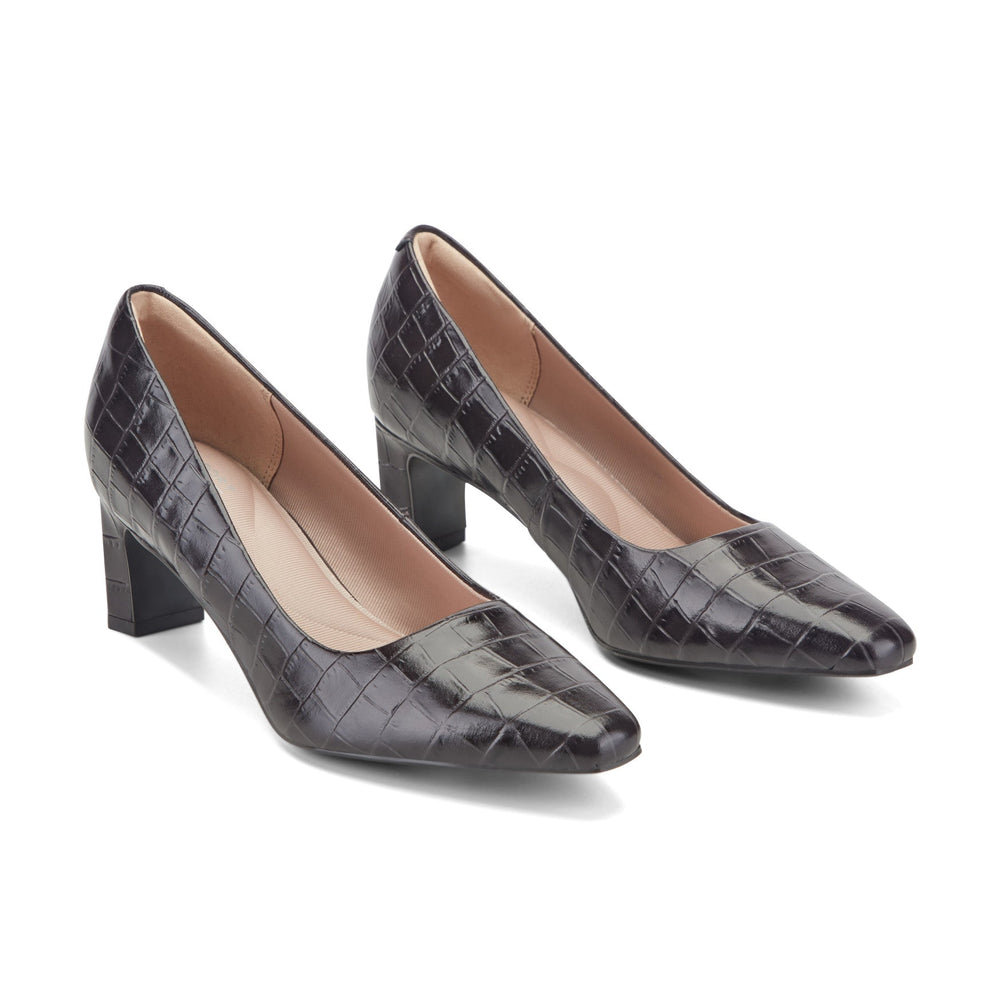 Women Rockport Total Motion Merida Classic Dress Pumps Dark Brown Croco Leather