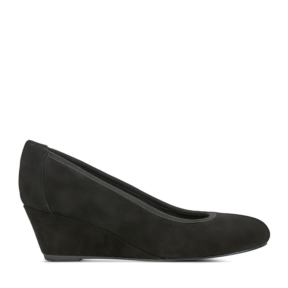 Women Rockport Rita Slip-on Almond Toe Dress Wedges Black Suede