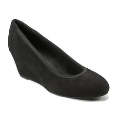 Women Rockport Rita Slip-on Almond Toe Dress Wedges Black Suede