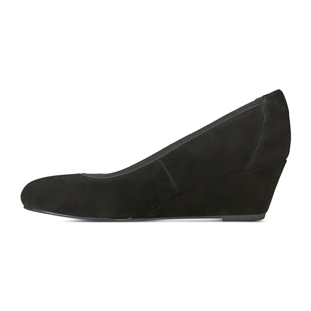 Women Rockport Rita Slip-on Almond Toe Dress Wedges Black Suede