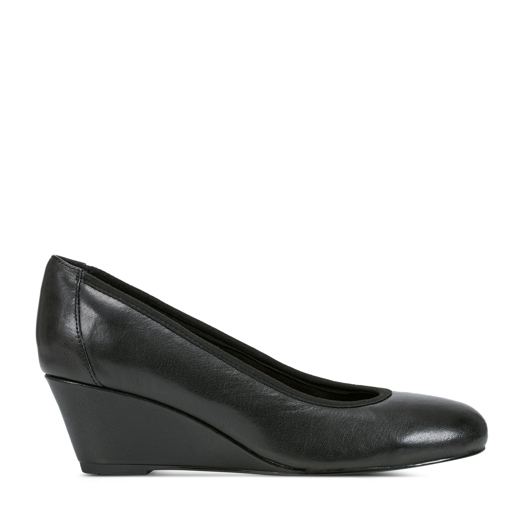 Women Rockport Rita Slip-on Almond Toe Dress Wedges Black Leather