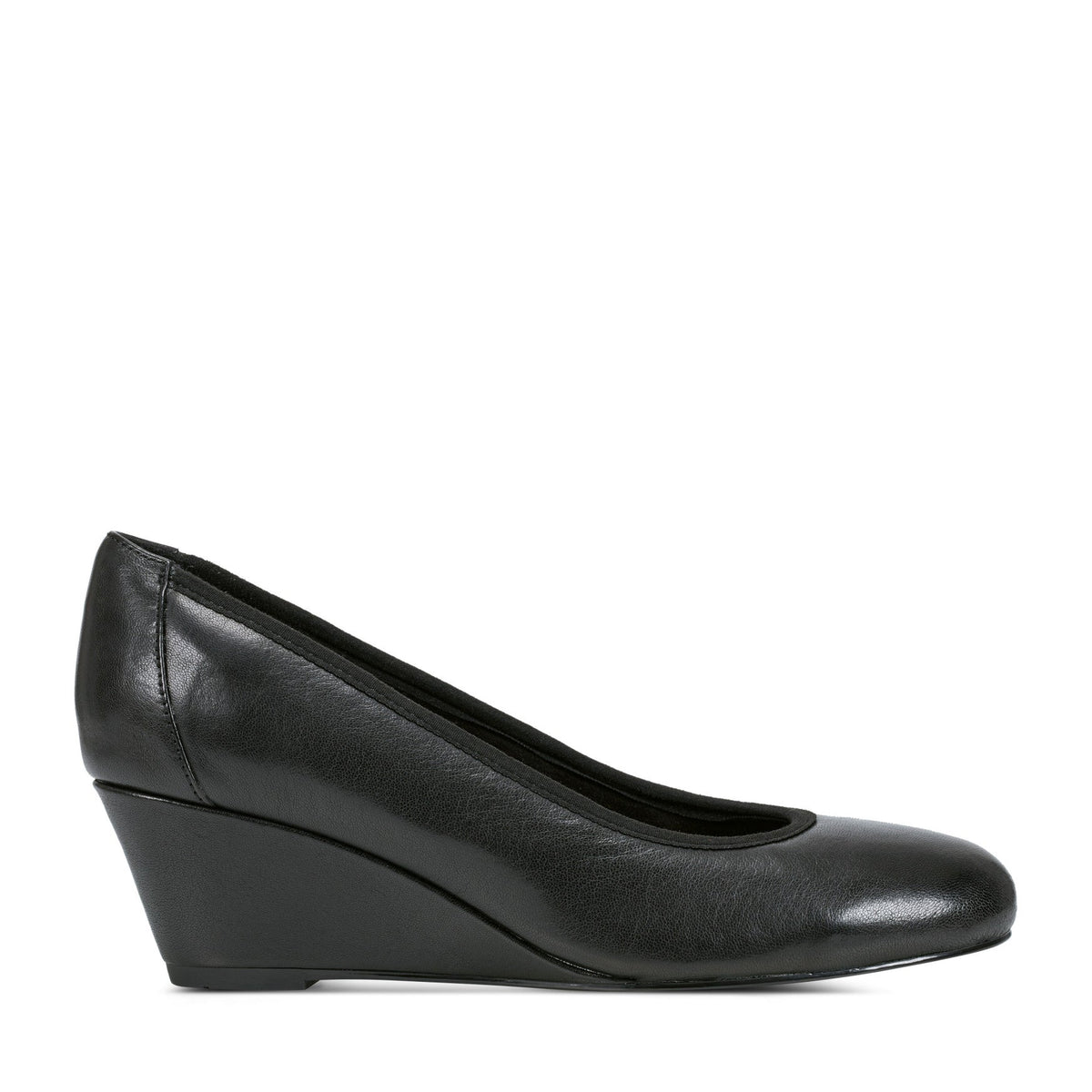 Women Rockport Rita Slip-on Almond Toe Dress Wedges Black Leather