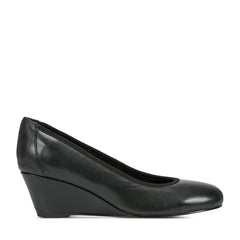 Women Rockport Rita Slip-on Almond Toe Dress Wedges Black Leather