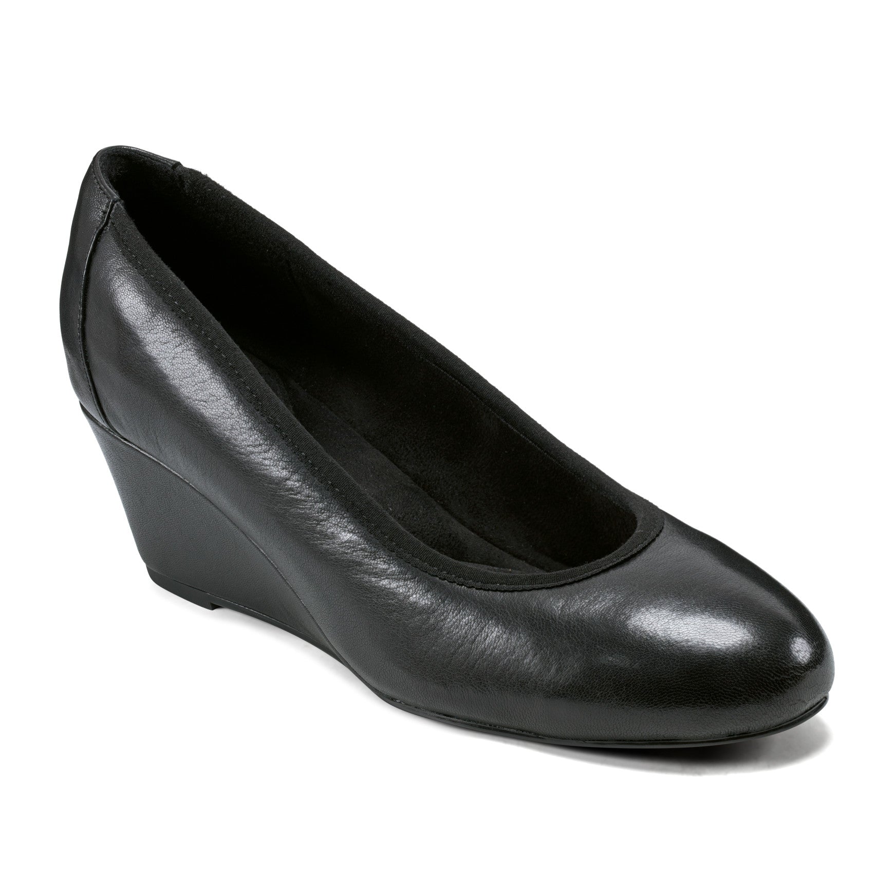 Women Rockport Rita Slip-on Almond Toe Dress Wedges Black Leather