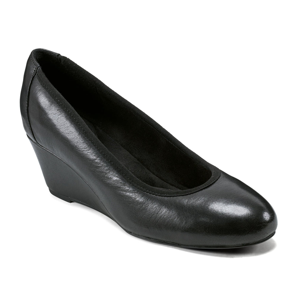 Women Rockport Rita Slip-on Almond Toe Dress Wedges Black Leather