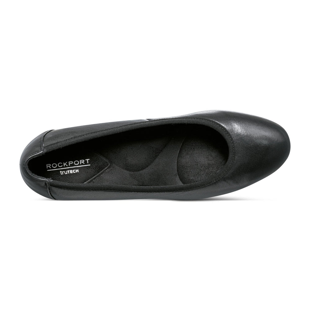 Women Rockport Rita Slip-on Almond Toe Dress Wedges Black Leather